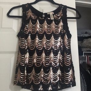 gold and black sequined tank top